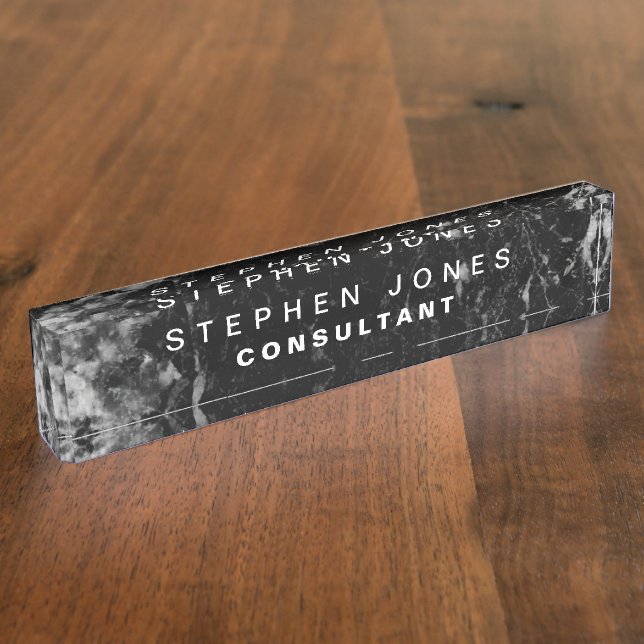 Elegant Modern Black Plain Marble Nameplate (Side)