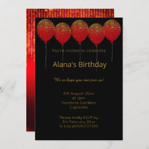 ELEGANT MODERN BLACK RED GOLD SPARKLE ALL OCCASION INVITATION