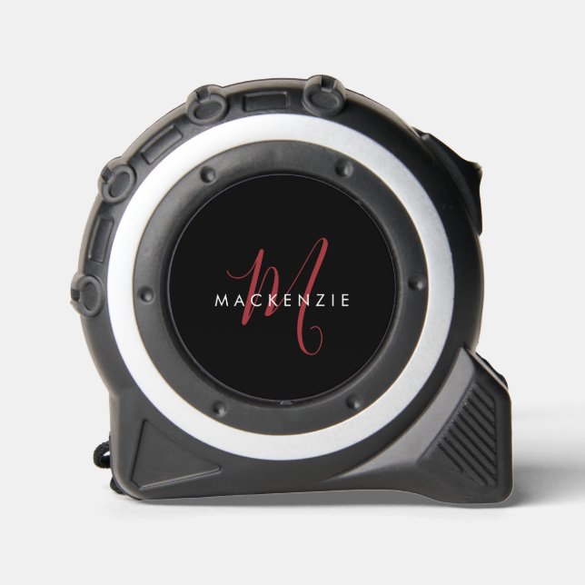 Elegant Modern Black Red Script Monogram 1 (Front)