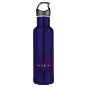 Elegant Modern Black Red Script Monogram 710 Ml Water Bottle
