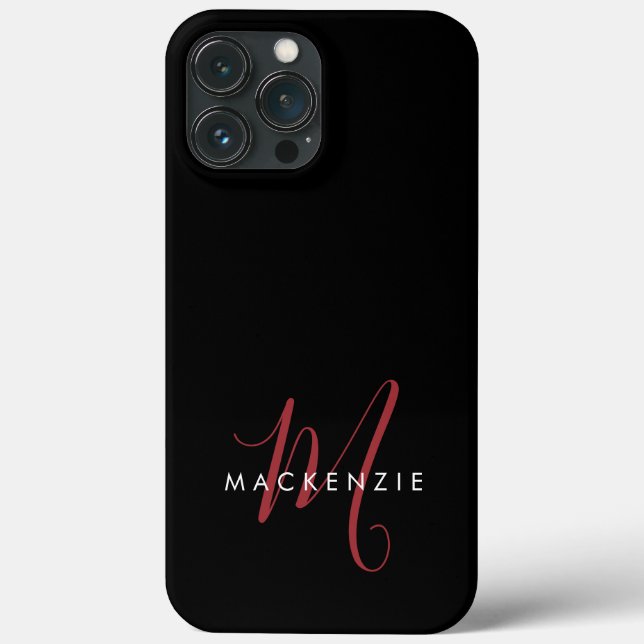 Elegant Modern Black Red Script Monogram Case-Mate iPhone Case (Back)