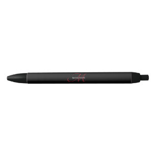 Elegant Modern Black Red Script Monogram Ink Pen