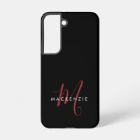 Elegant Modern Black Red Script Monogram