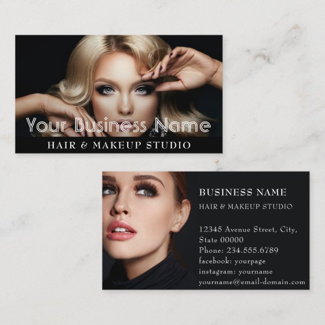 Elegant Modern Black Salon Photography Photo photo Business Card (Front/Back)