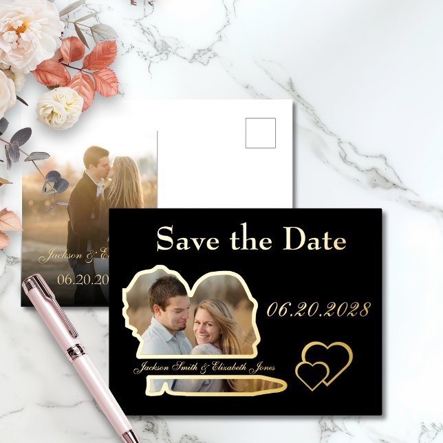 Elegant Modern Black Save the Date Wedding Foil Invitation Postcard (Creator Uploaded)