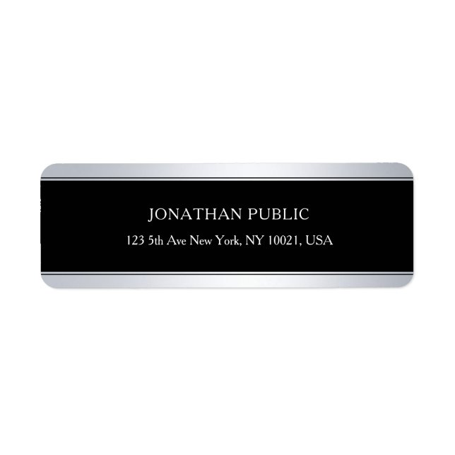 Elegant Modern Black Silver Chic Return Address Label (Front)