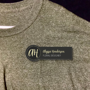 Elegant Modern Black & Tan Florist Business Logo Name Tag