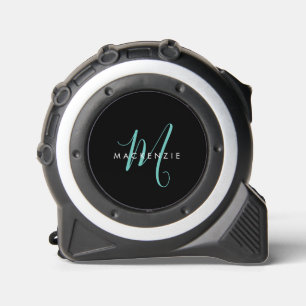 Elegant Modern Black Teal Script Monogram 1