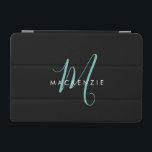 Elegant Modern Black Teal Script Monogram iPad Mini Cover<br><div class="desc">Elegant Modern Black Teal Script Monogram iPad Mini Cover.  An elegant teal script monogram combined with a clean white san-serif font makes for a contemporary look.</div>