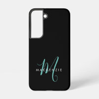 Elegant Modern Black Teal Script Monogram