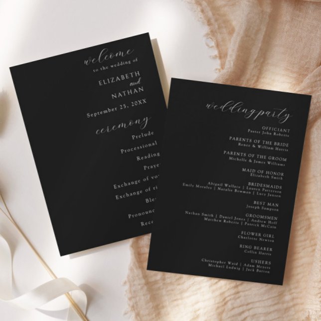 Elegant Modern Black Tie Formal Wedding Program (Creator Uploaded)