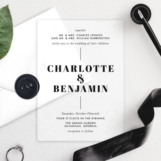 Elegant Modern Black Wedding  Acrylic Invitations (Creator Uploaded)