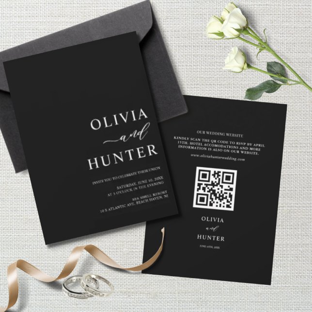 Elegant Modern Black Wedding All-in-one Invitation (Creator Uploaded)