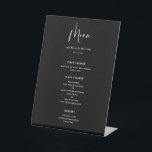 Elegant & modern black wedding menu pedestal sign<br><div class="desc">A modern typography and a classic black theme for your wedding stationery: choose this simple and elegant wedding suite. Fully customisable: you can change the background as well as the text colour as you like.</div>