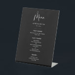 Elegant & modern black wedding menu pedestal sign<br><div class="desc">A modern typography and a classic black theme for your wedding stationery: choose this simple and elegant wedding suite. Fully customisable: you can change the background as well as the text colour as you like.</div>