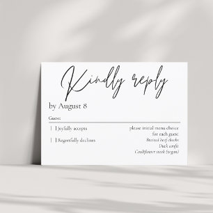 Elegant modern black wedding RSVP card