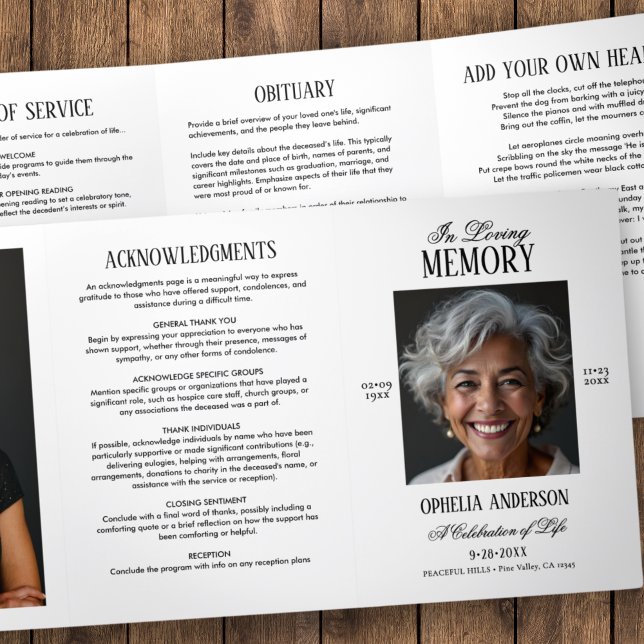 Elegant Modern Black & White 2-Photo Memorial Tri-Fold Programme (Creator Uploaded)