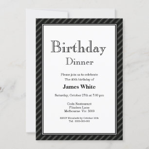 Elegant Modern Black & White 40th Birthday Dinner Invitation