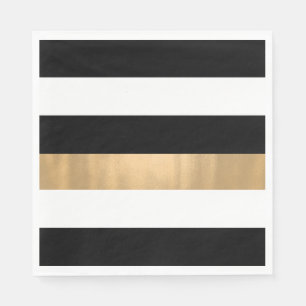Elegant Modern Black, White and Gold Striped Napkin