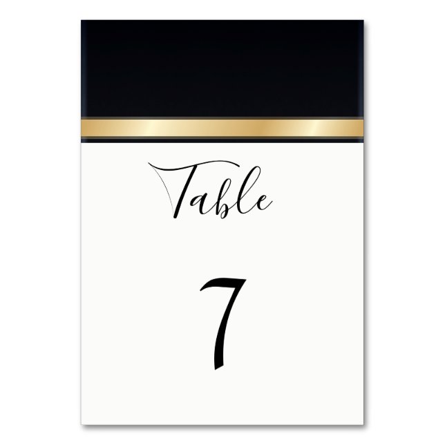 Elegant modern black  white and gold wedding table number (Front)