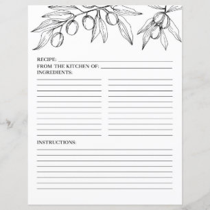 Elegant Modern Black White Botanical Recipe Page