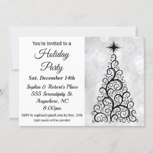 Elegant Modern Black White Christmas Holiday Party Invitation