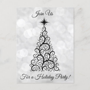 Elegant Modern Black White Christmas Holiday Party Invitation Postcard