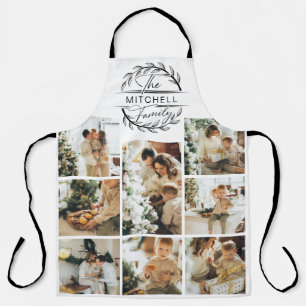Elegant Modern Black & White Family Photo Collage Apron