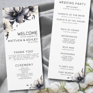 Elegant Modern Black White Floral Wedding Ceremony Program