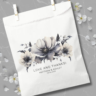 Elegant Modern Black White Floral Wedding Favour Bag