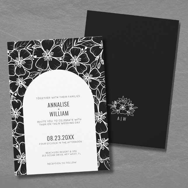 Elegant Modern Black White Floral Wedding Invitation (Elegant Modern Black White Floral Wedding Invitation)