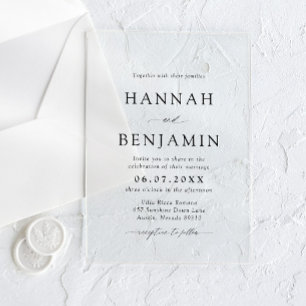 Elegant Modern Black & White Minimalist Wedding Acrylic Invitations