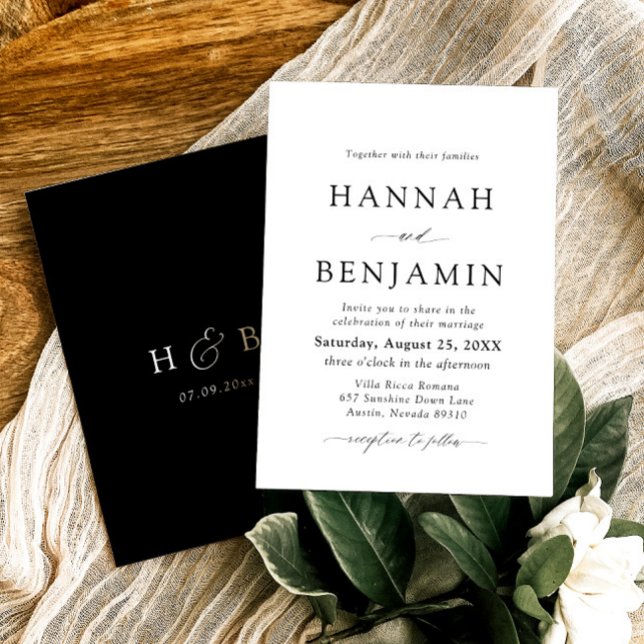 Elegant Modern Black & White Minimalist Wedding Invitation (Creator Uploaded)