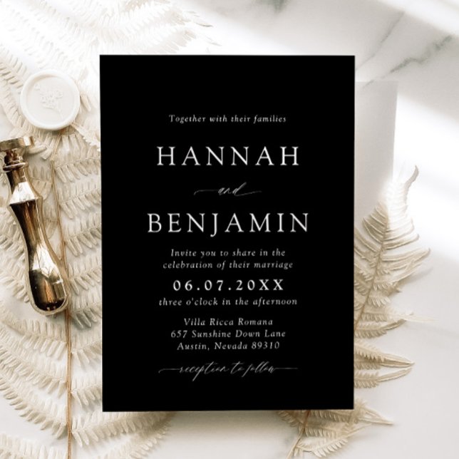 Elegant Modern Black & White Minimalist Wedding Invitation (Creator Uploaded)