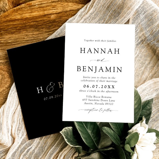 Elegant Modern Black & White Minimalist Wedding Invitation (Creator Uploaded)