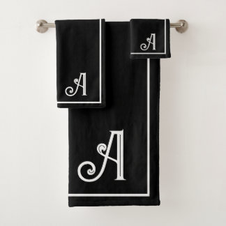 Elegant Modern Black &white Monogram   Bath Towel Set