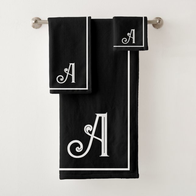Elegant Modern Black &white Monogram   Bath Towel Set (Insitu)