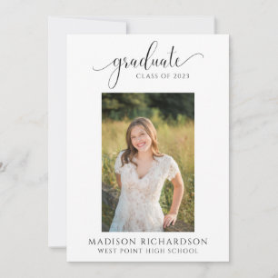 Elegant Modern Black & White Photo Graduation Invitation