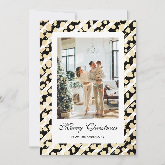 Elegant Modern Black White Photo Merry Christmas Holiday Card (Front)