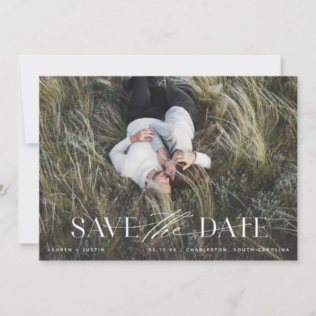Elegant Modern Black & White Photo Wedding Save Th Save The Date (Front)