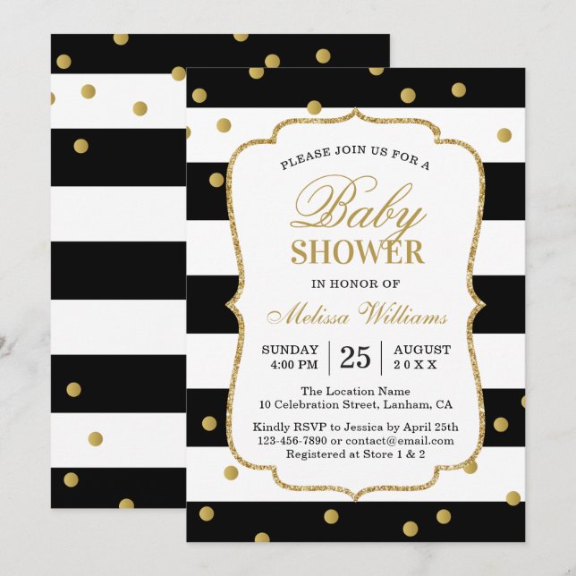 Elegant Modern Black White Stripes Baby Shower Invitation (Front/Back)
