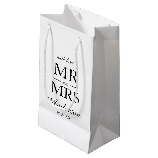 Elegant Modern Black & White Wedding Small Gift Bag (Front Angled)