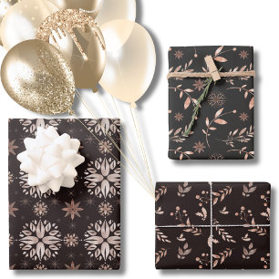 Elegant Modern Black Winter or Holiday Botanical  Wrapping Paper Sheet