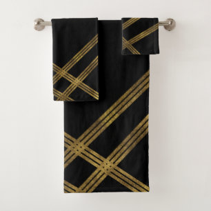 Elegant Modern Black with Gold Lines Towel Set