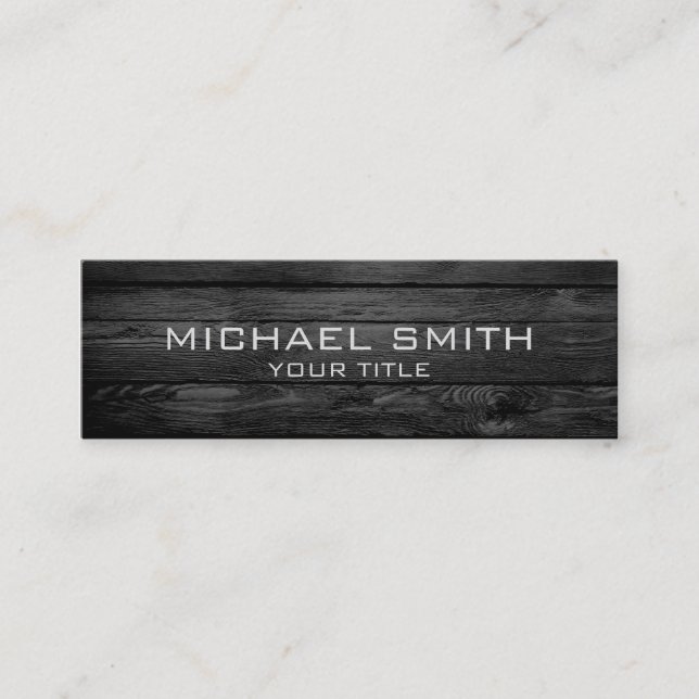Elegant Modern Black Wood Look Mini Business Card (Front)