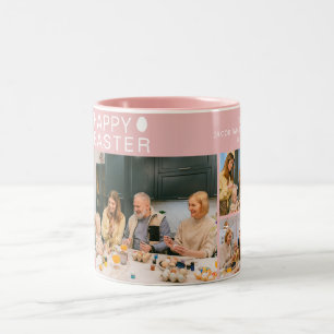 Elegant Modern Blessing Easter Family 3 photo Two-Tone Coffee Mug