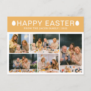 Elegant Modern Blessing Easter Family Five photo Holiday Postcard