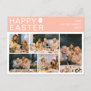 Elegant Modern Blessing Easter Family Five photo Holiday Postcard