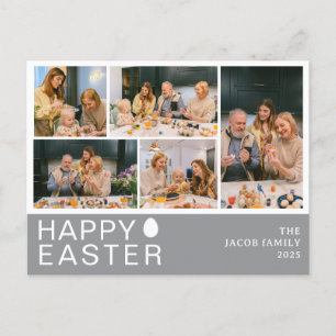 Elegant Modern Blessing Easter Family Five photo Holiday Postcard