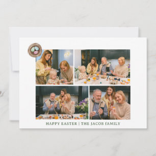 elegant Modern Blessing Easter family Four photo Holiday Card